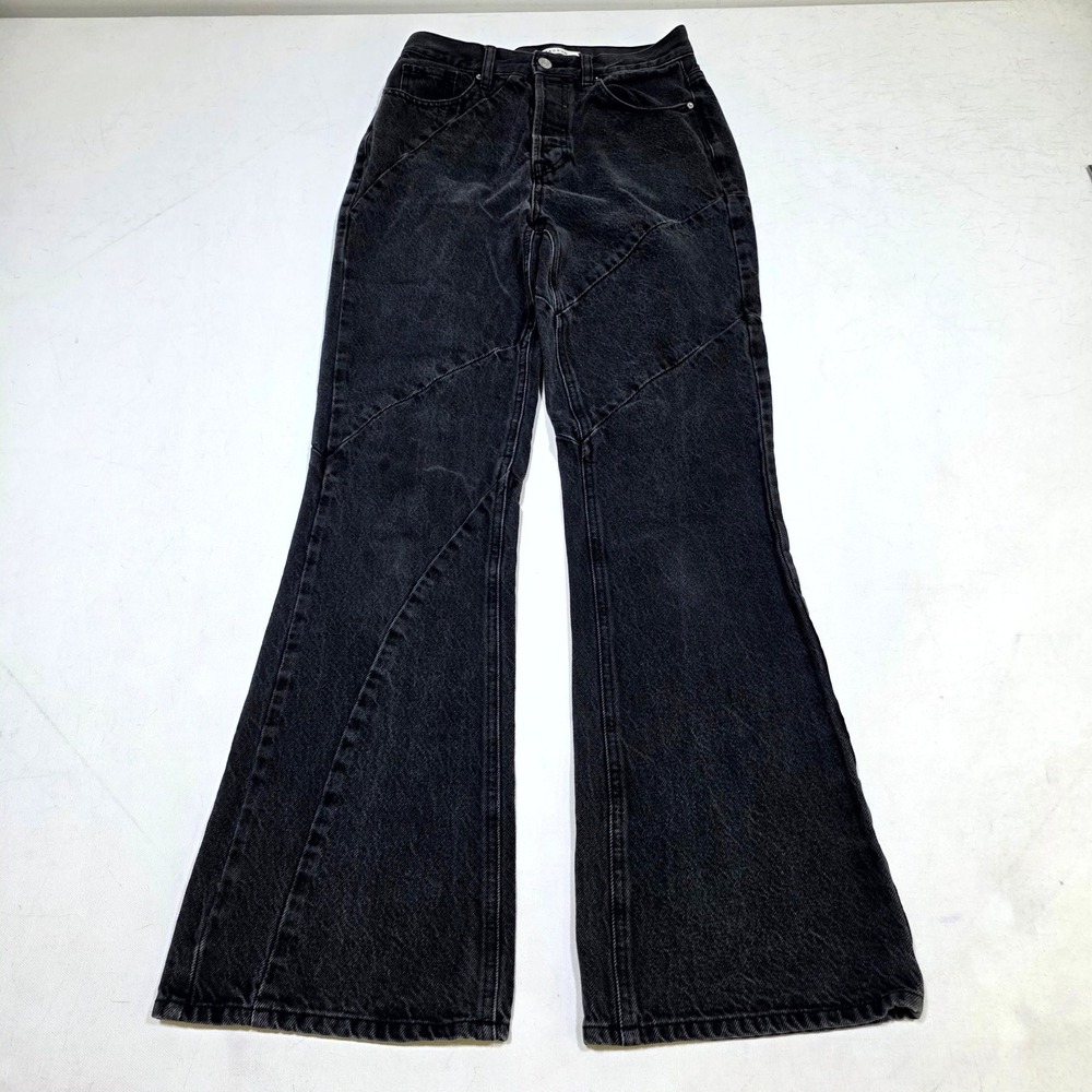 PacSun Flare Jeans Womens 25 Black Paneled Seam High Rise Button Fly Wide Leg